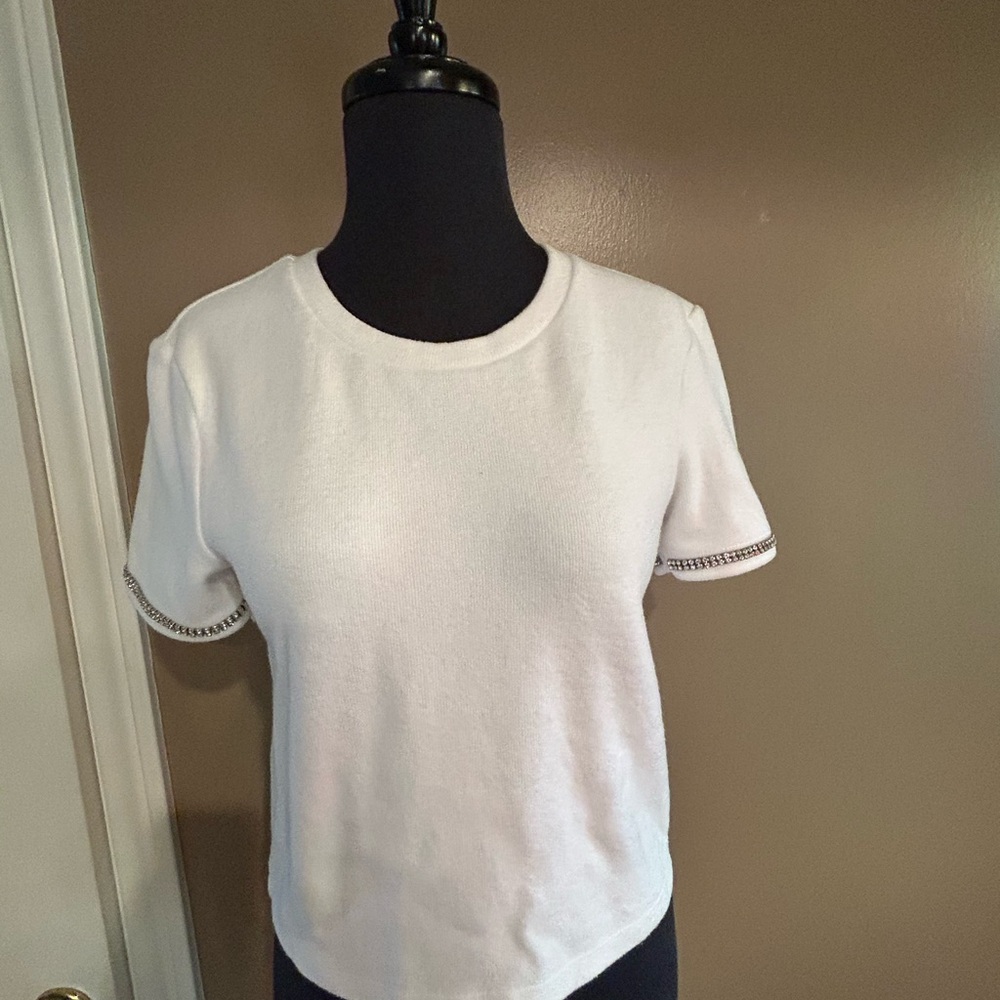 Zara brand Women’s White top with embellished sleeves. Small. Like new.